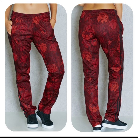 adidas Originals Pants - Adidas Red Firebird Floral Track Pants size XS